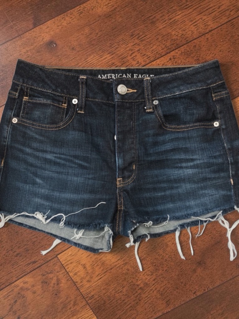 American Eagle Outfitters Dark Indigo Frayed Hem Denim Shorts